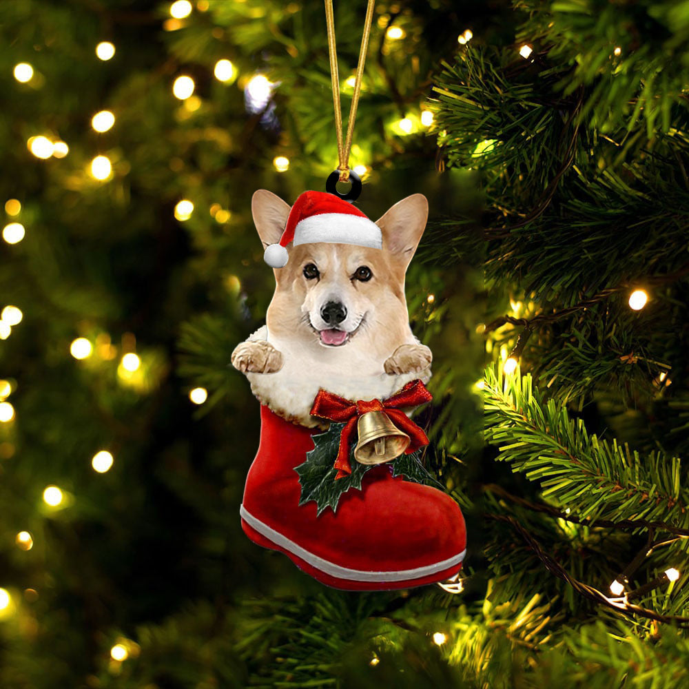 Corgi (1)-1-In Santa Boot Christmas-Two Sided Ornament
