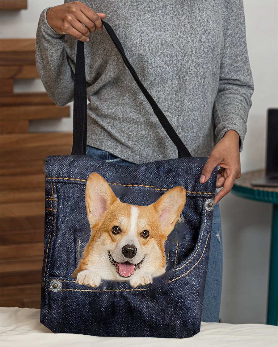 Corgi-Dark Denim-Cloth Tote Bag