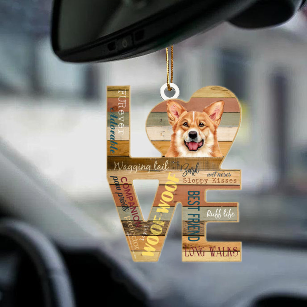 Corgie Love Wood Dog-two sided ornament