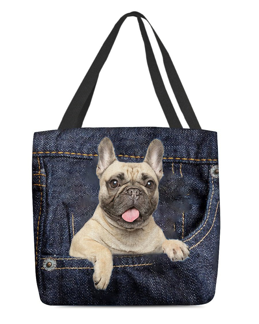 Cream French Bulldog-Dark Denim-Cloth Tote Bag