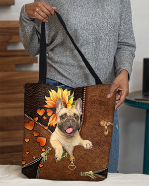 Cream French Bulldog-Sunflower&zipper Cloth Tote Bag