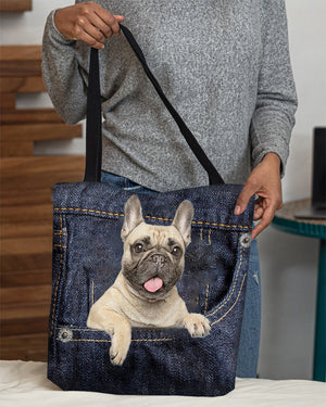 Cream French Bulldog-Dark Denim-Cloth Tote Bag