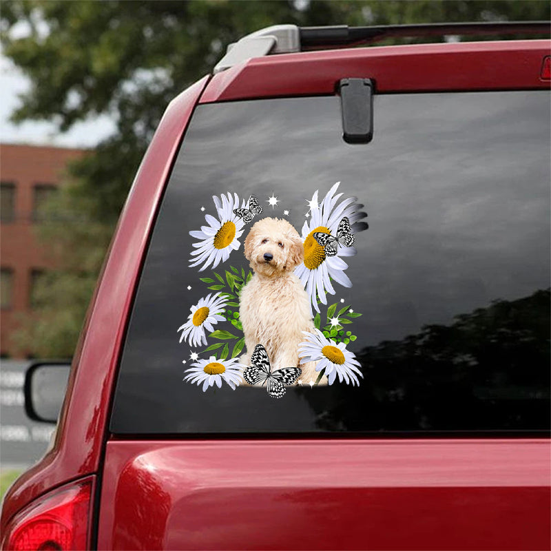 Cream Labradoodle-Daisy flower CAR STICKER