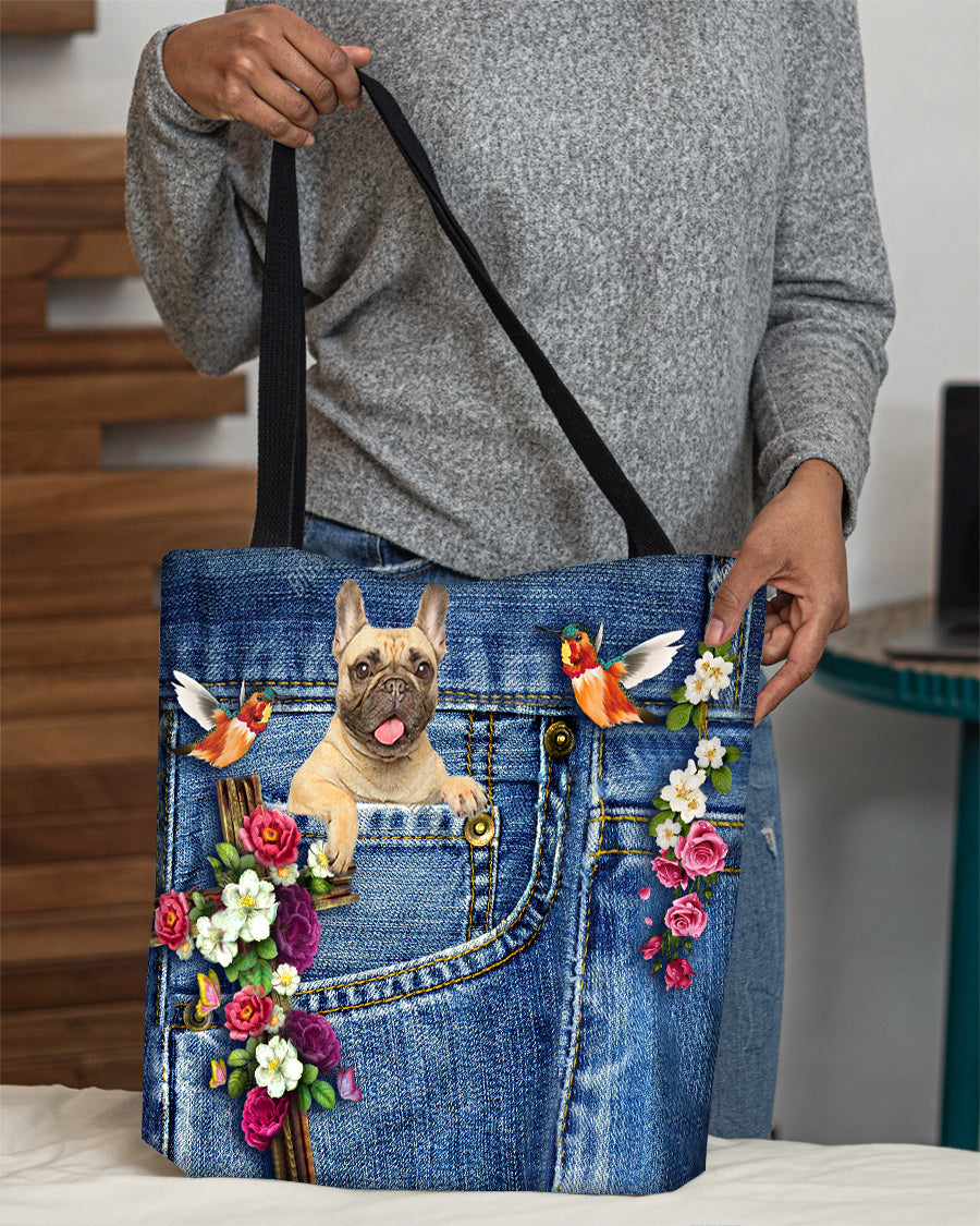 Cream French Bulldog-Cardinal & Cross Flower Cloth Tote Bag