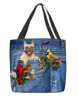 Cream French Bulldog-Cardinal & Dog Cloth Tote Bag