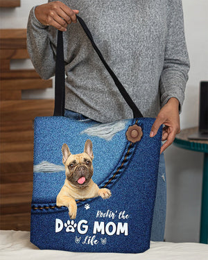 Cream French Bulldog-Dog Mom Life-Cloth Tote Bag