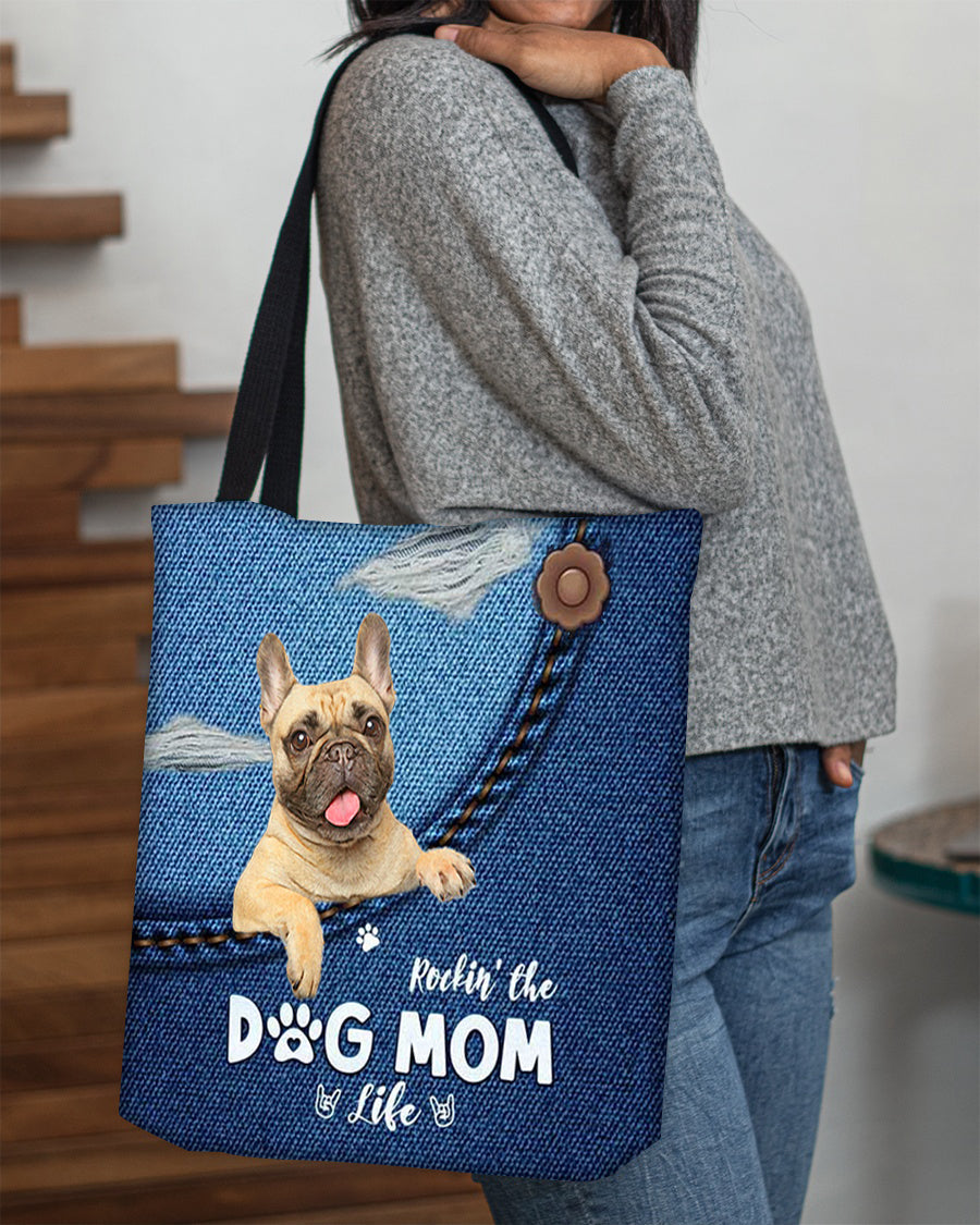 Cream French Bulldog-Dog Mom Life-Cloth Tote Bag