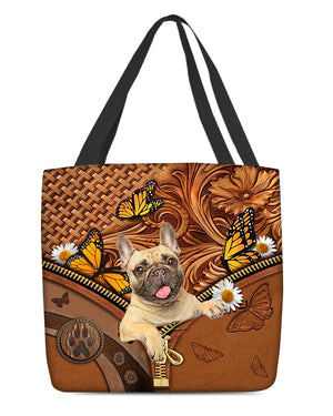 Cream French Bulldog Butterfly Daisy Cloth Tote Bag