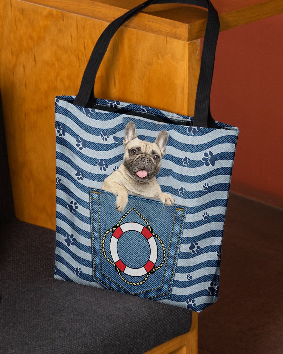 Cream french bulldog On Board-Cloth Tote Bag