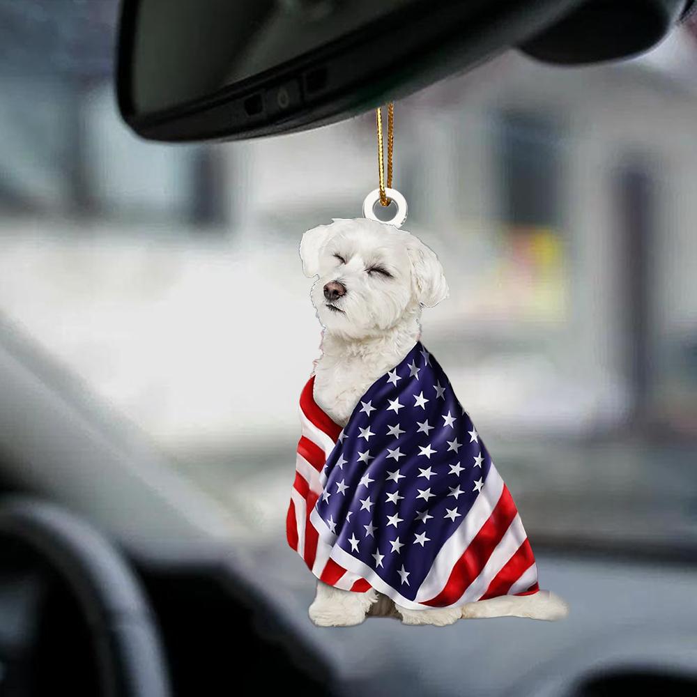 Curly Maltese American Patriot Flag Two Sided Ornament