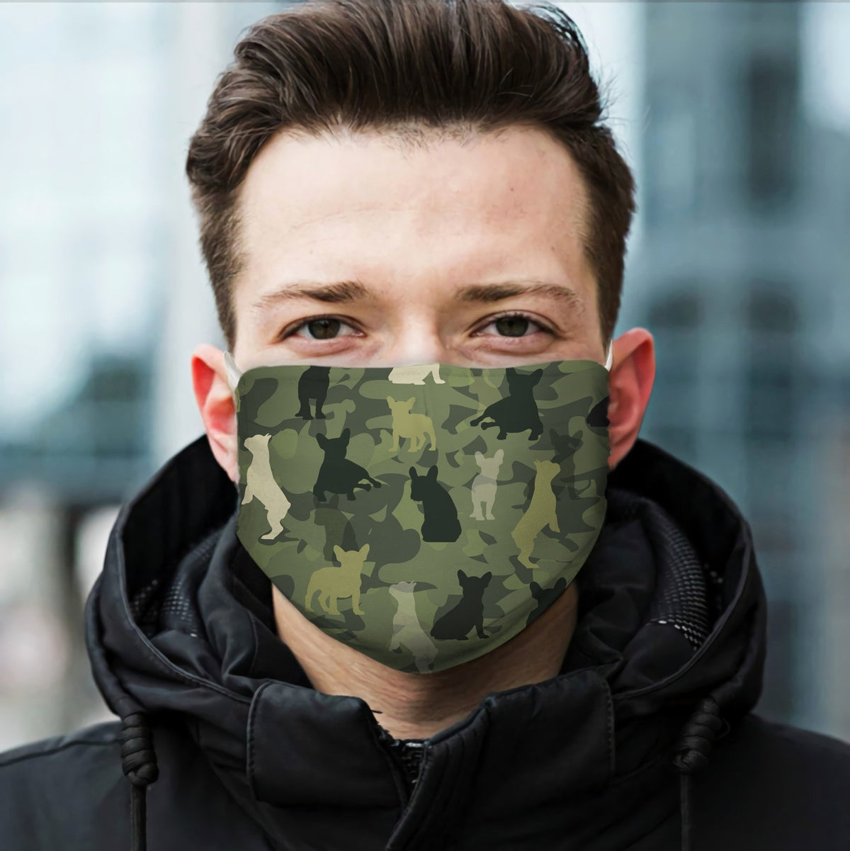 Cute French Bulldog Camo 2 1304 EZ07 Face Mask