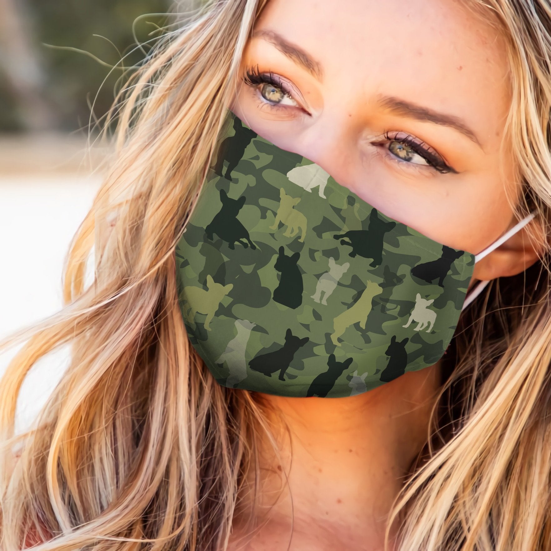 Cute French Bulldog Camo 2 1304 EZ07 Face Mask