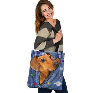 DACHSHUND POCKET-The Rainbow-Cloth Tote Bag