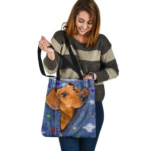 DACHSHUND POCKET-The Rainbow-Cloth Tote Bag