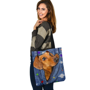 DACHSHUND POCKET-The Rainbow-Cloth Tote Bag