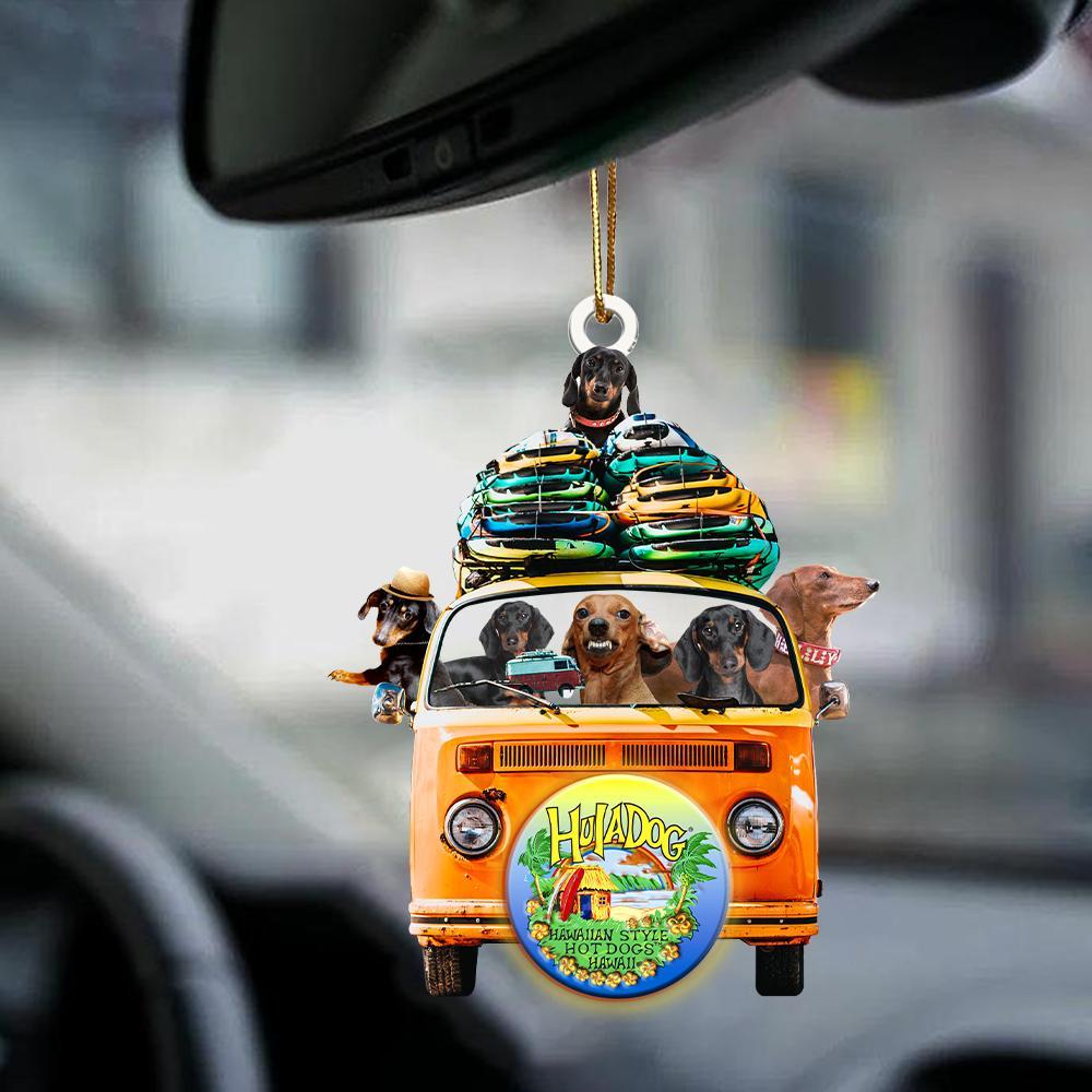 Dachshund-Orange Hippie Van-Two Sided Ornament