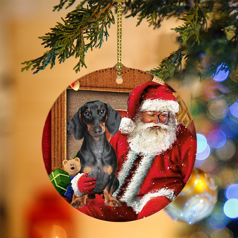 Dachshund-2 With Santa Christmas Ornament