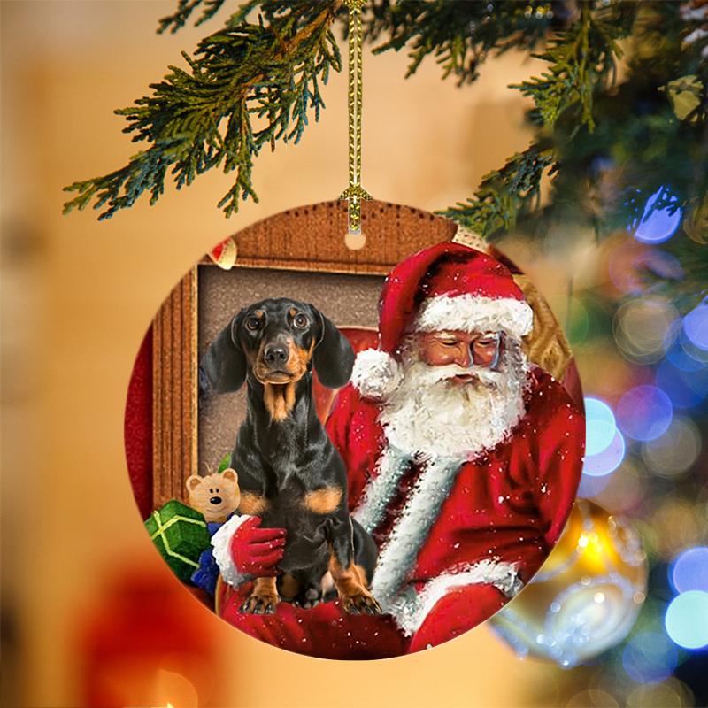 Dachshund-3 With Santa Christmas Ornament