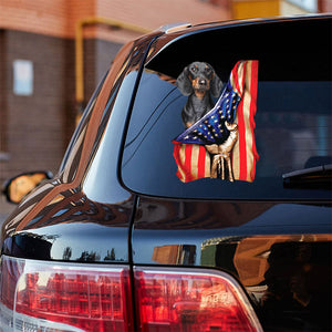 Dachshund-American Flag Front Car Sticker