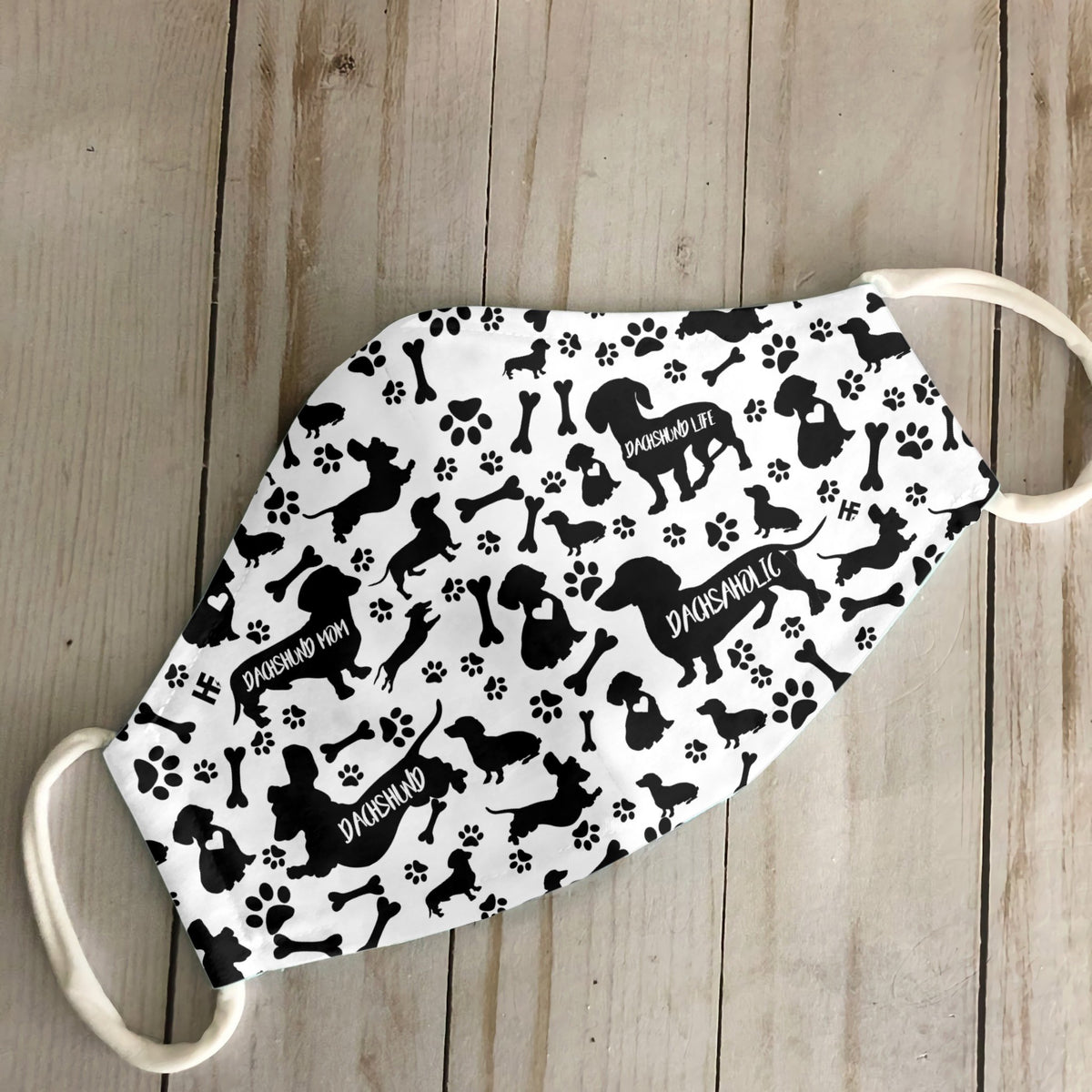 Dachshund Black &amp; White Pattern EZ07 2707 Face Mask