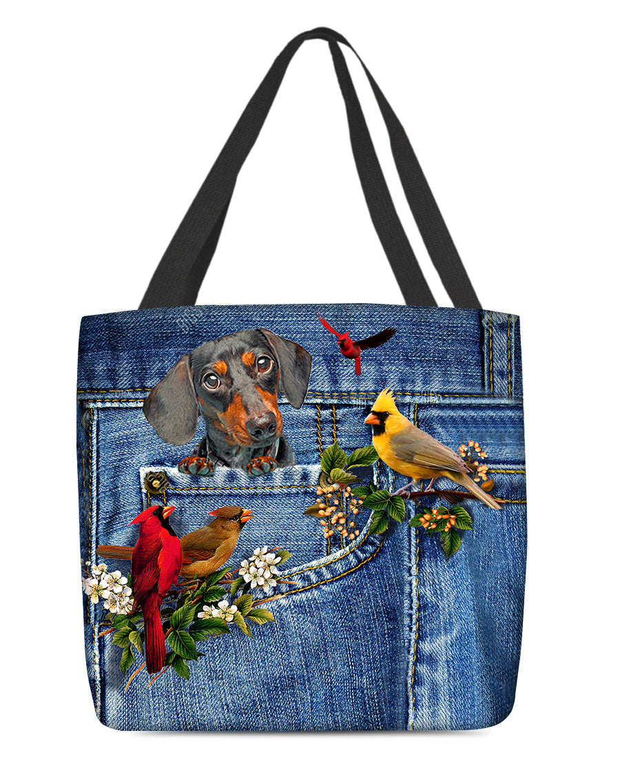 Dachshund-Cardinal & Dog Cloth Tote Bag