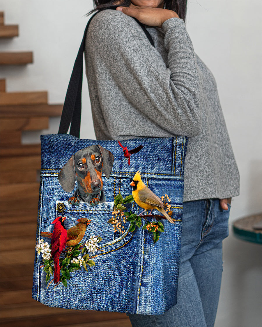 Dachshund-Cardinal & Dog Cloth Tote Bag