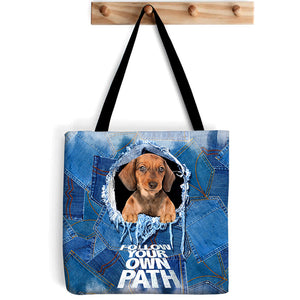 Dachshund-Follow Your Own Path-Cloth Tote Bag