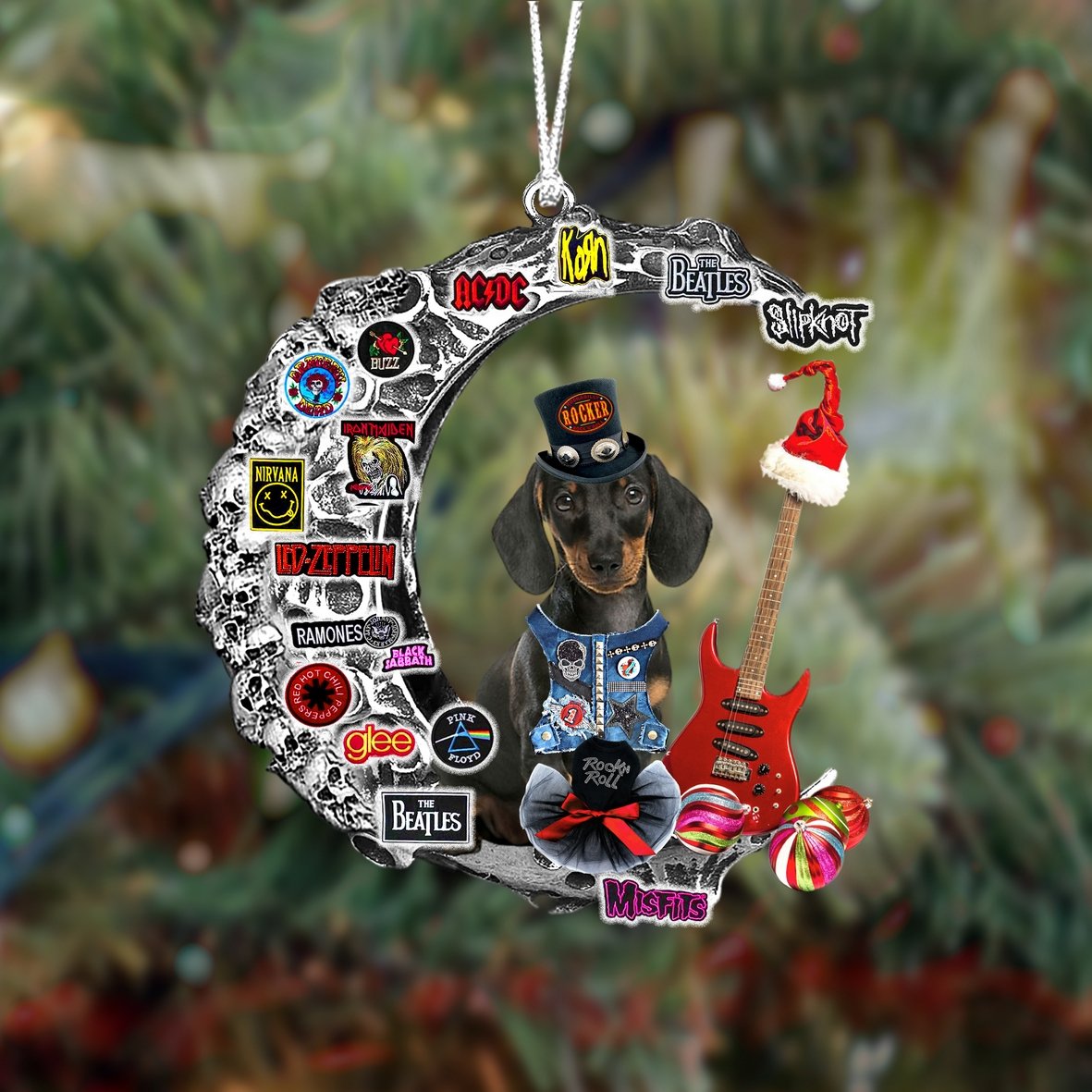 Dachshund-Metal Rock in Christmas Two Sided Ornament