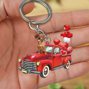 Dachshund-Red Sports Car flat Acrylic Keychain