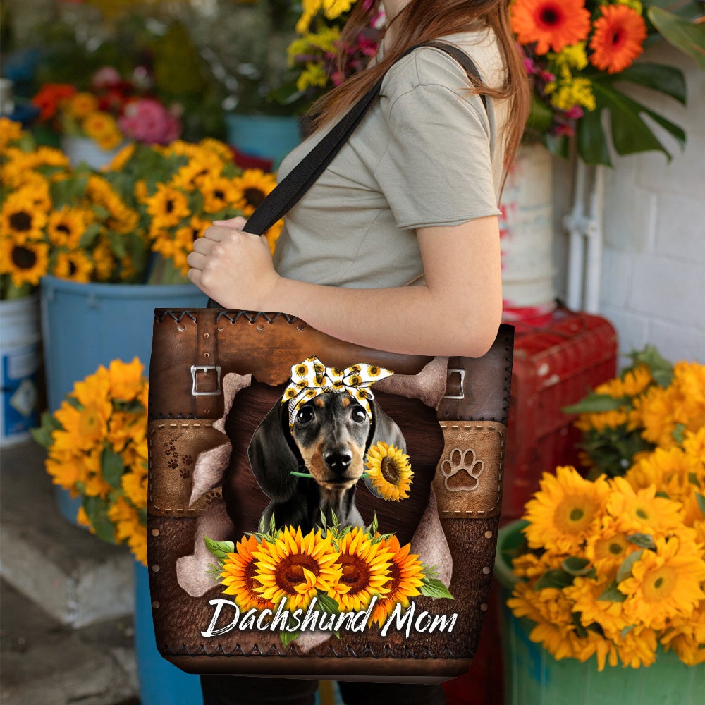 Sunflower&Dog Mom Cloth Tote Bag