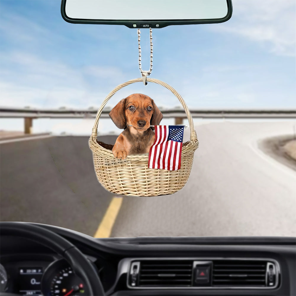 Dachshund-With American Flag Two Sides Ornament