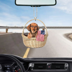 Dachshund-With American Flag Two Sides Ornament