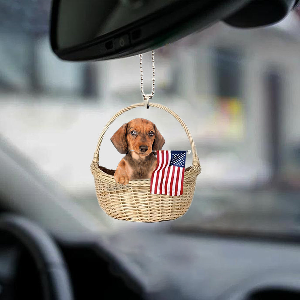 Dachshund-With American Flag Two Sides Ornament