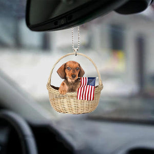Dachshund-With American Flag Two Sides Ornament