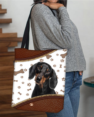 Dachshund-Zipper Texture-Cloth Tote Bag