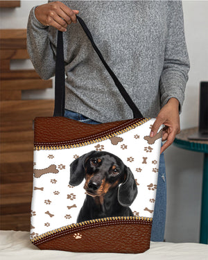 Dachshund-Zipper Texture-Cloth Tote Bag