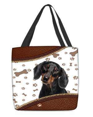 Dachshund-Zipper Texture-Cloth Tote Bag