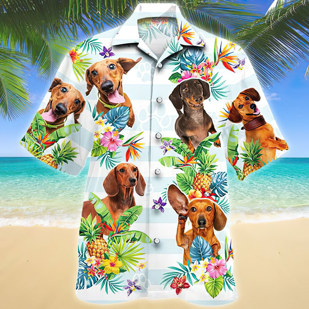 Dachshund Tropical Flower Hawaiian Shirt