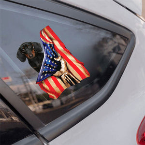 Dachshund 1-American Flag Front Car Sticker