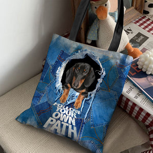 Dachshund1-Follow Your Own Path-Cloth Tote Bag