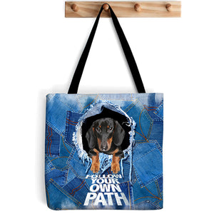 Dachshund1-Follow Your Own Path-Cloth Tote Bag