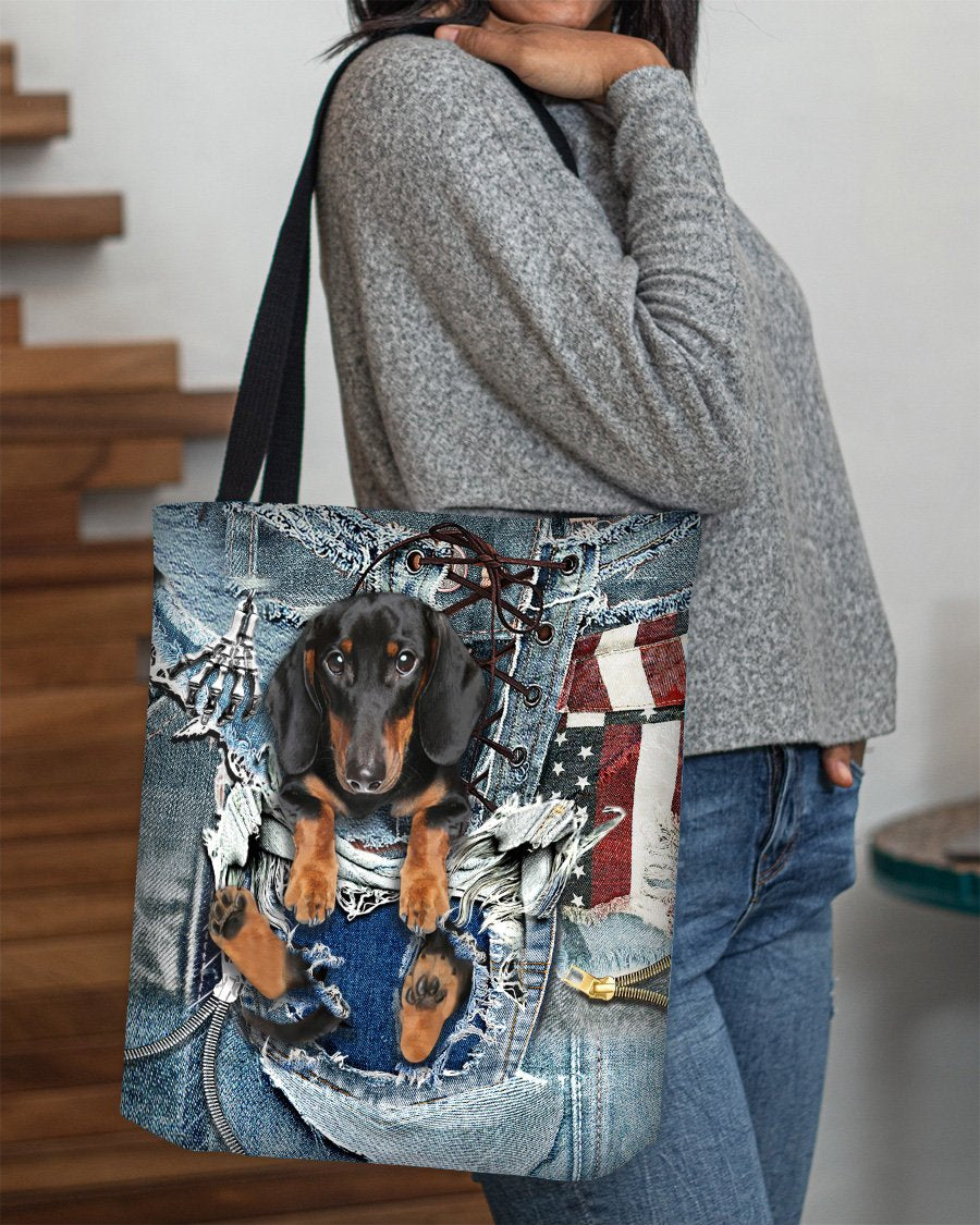 Dachshund1-Ripped Jeans-Cloth Tote Bag