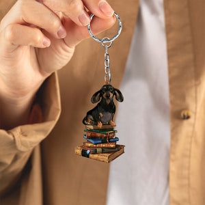 Dachshund-Sit On The Book-Flat Acrylic Keychain