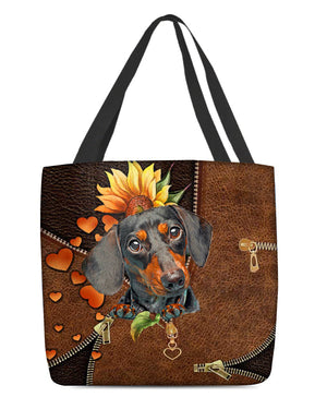 Dachshund-Sunflower&zipper Cloth Tote Bag