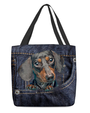 Dachshund-Dark Denim-Cloth Tote Bag