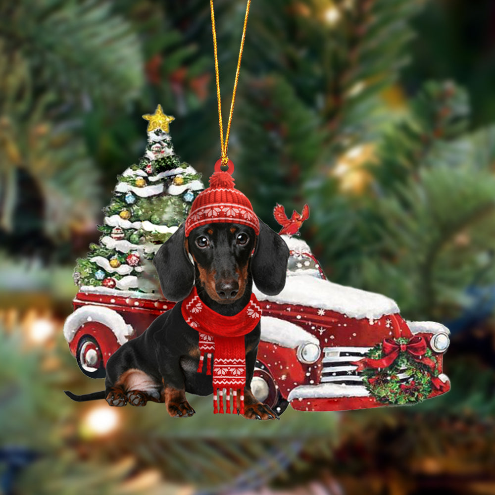 Dachshund 2-Christmas Car Two Sided Ornament