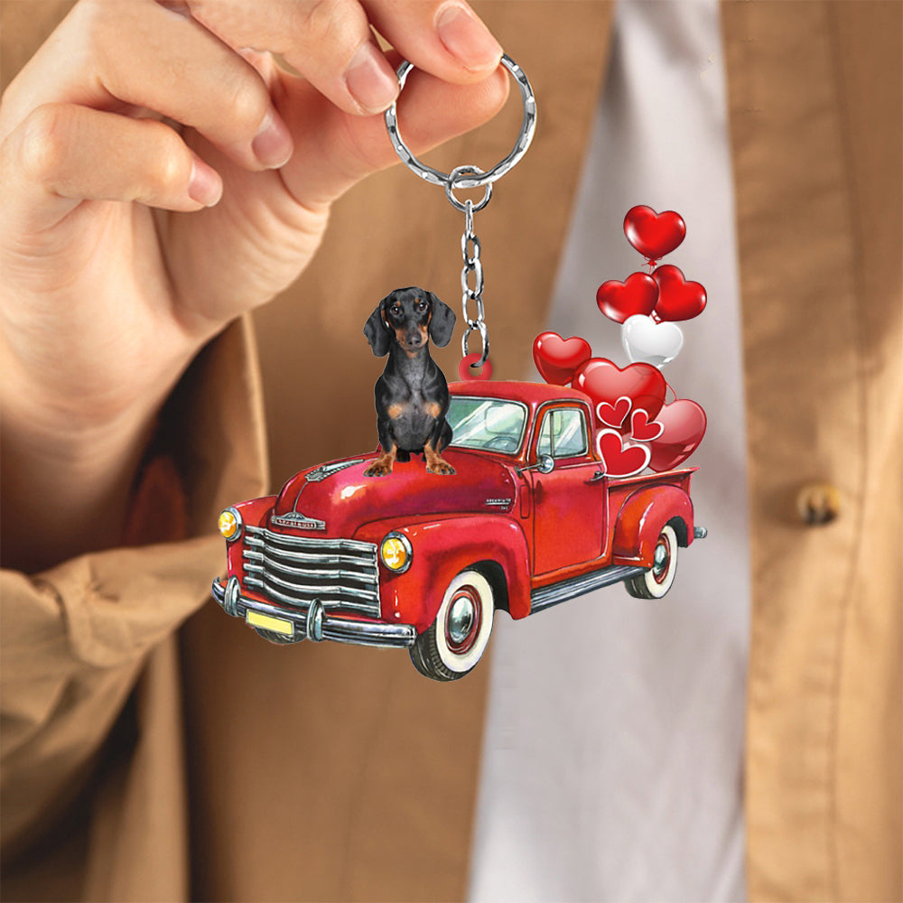 Dachshund 2-Red Sports Car flat Acrylic Keychain