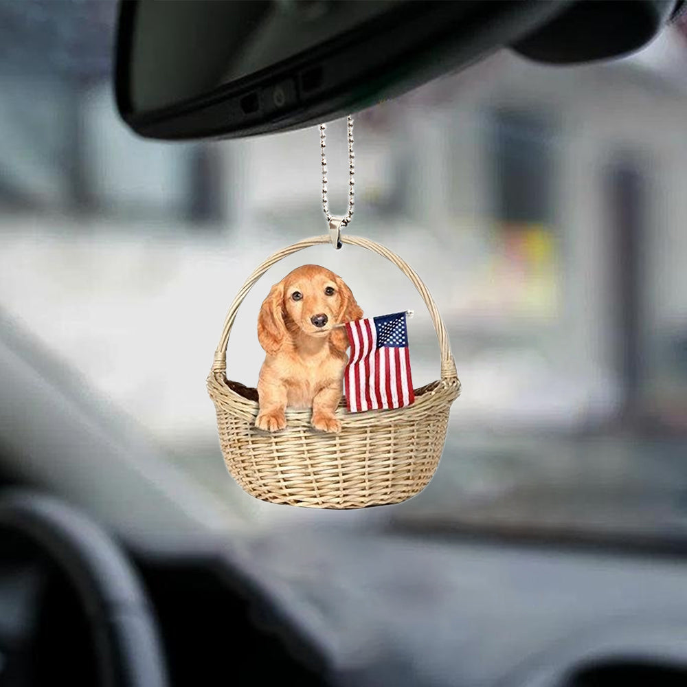 Dachshund2-With American Flag Two Sides Ornament