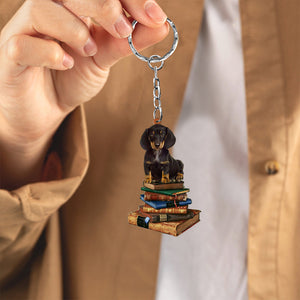 Dachshund2-Sit On The Book-Flat Acrylic Keychain