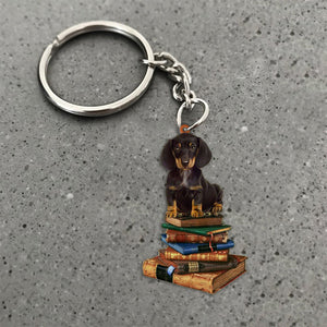 Dachshund2-Sit On The Book-Flat Acrylic Keychain